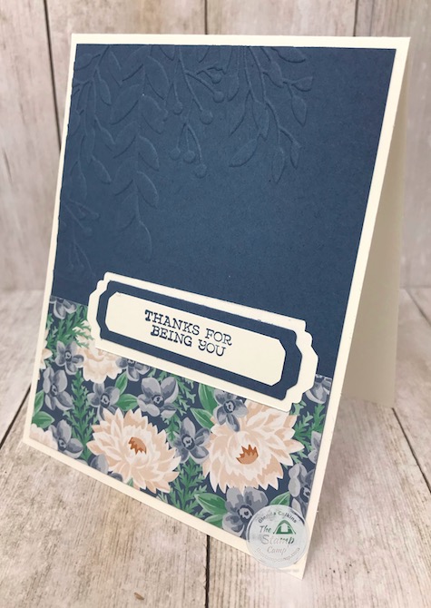 The beautiful designer series paper on this card is part of the Flowers for Every Season paper pack from Stampin' Up! The prints in this pack are gorgeous and all the papers coordinate with the New In Colors Bumblebee, Cinnamon Cider, Just Jade, Magenta Madness, Misty Moonlight, Poppy Parade and Whisper White. Details for this card is on my blog here: https://wp.me/p59VWq-bkJ. #stampinup #thestampcamp #flowers #designerpaper