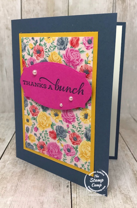 The Flowers for Every Season Designer Series Paper paired with the Celebrate Sunflowers bundle is a perfect match and the color combinations are beautiful. The Flowers for Every Season Designer Series Paper Pack features the New In Colors: Bumblebee, Misty Moonlight, Magenta Madness, Cinnamon Cider, Just Jade; plus Poppy Parade and Whisper White. Details for this card can be found on my blog here: https://wp.me/p59VWq-bl2 #stampinup #flowersforeveryseason #thestampcamp