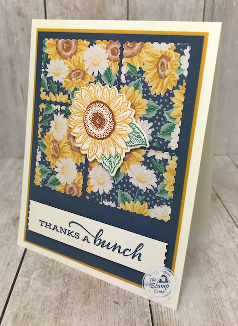 The Flowers for Every Season Designer Series Paper paired with the Celebrate Sunflowers bundle is a perfect match and the color combinations are beautiful. The Flowers for Every Season Designer Series Paper Pack features the New In Colors: Bumblebee, Misty Moonlight, Magenta Madness, Cinnamon Cider, Just Jade; plus Poppy Parade and Whisper White. Details for this card can be found on my blog here: https://wp.me/p59VWq-bkQ. #stampinup #flowersforeveryseason #thestampcamp