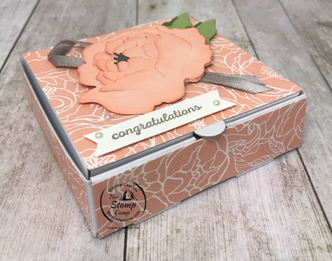 The Prized Peony Bundle is my featured stamp set for July. It has the perfect coordinating Designer Series Paper pack which is the Peony Garden Designer Series Paper. This bundle is gorgeous for cards but you can also use it to create beautiful gift boxes; for weddings, birthday's, bridal shower etc. Details are on my blog here: https://wp.me/p59VWq-blp. #stampinpup #prizedpeony #giftbox #thestampcamp