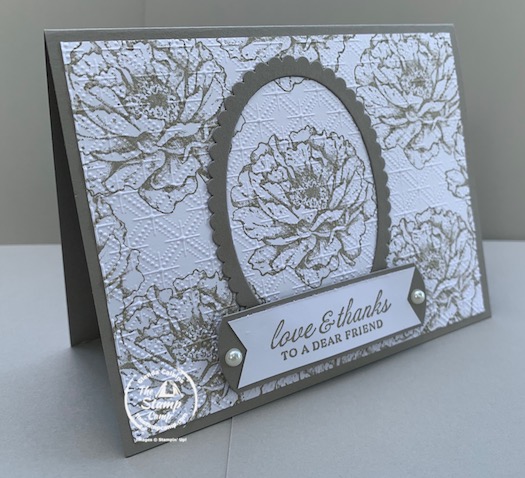 Have you ever created your own designer series paper? Have you ever thought about spotlighting your designer series paper that you created? Well that is what I did with my featured stamp set for July 2020 The Prized Peony stamp set/bundle. Details on this technique can be found on my blog here: https://wp.me/p59VWq-bmr. #stampinup #technique #thestampcamp #prizedpeony