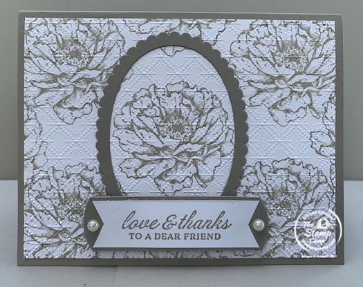 Have you ever created your own designer series paper? Have you ever thought about spotlighting your designer series paper that you created? Well that is what I did with my featured stamp set for July 2020 The Prized Peony stamp set/bundle. Details on this technique can be found on my blog here: https://wp.me/p59VWq-bmr. #stampinup #technique #thestampcamp #prizedpeony