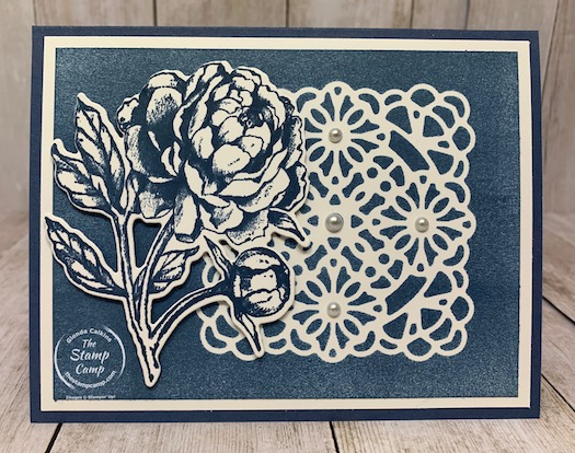 Have you tried using the Vellum Square Doilies as a stencil? If not you will want to give it a try; the results are spectacular. This was done live on Tuesday night on my Facebook page and YouTube Channel "The Stamp Camp"; if you missed it see my blog here for the video: https://wp.me/p59VWq-bn9. #stampinup #thestampcamp #glendasblog #stencil #vellum