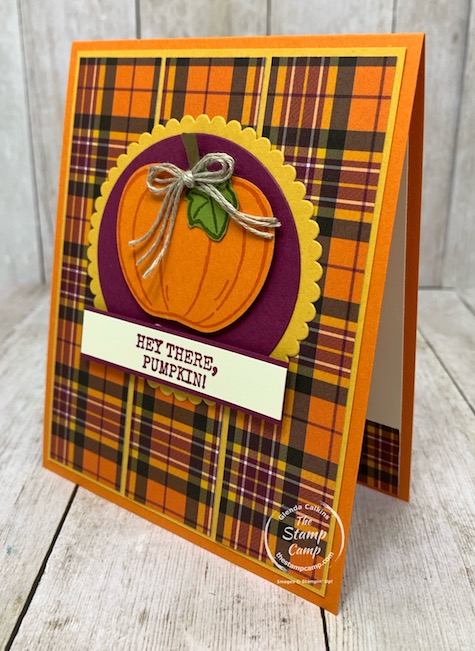 Sorry to say it is getting that time of the year when we start thinking about back to school, apples and pumpkins. When I saw the sketch challenge on the Creating with Team Stamp Camp Facebook page I knew right away I was going to use the Harvest Hellos stamp set and punch. Details are on my blog here: https://wp.me/p59VWq-bq9. #stampinup #harvesthellos #thestampcamp #fall