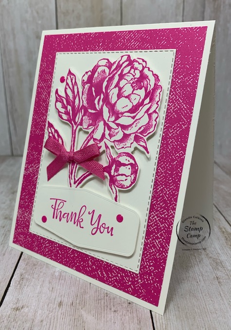 What do you think about Monochromatic cards? Yay or Nay? How about the Magenta Madness color Yay or Nay? I personally really like Monochromatic cards and this card came about from some left over pieces for other cards. Don't you love it when that happens? Check out my blog here for details: https://wp.me/p59VWq-bup. #stampinup #thestampcamp #incolor #prizedpeony