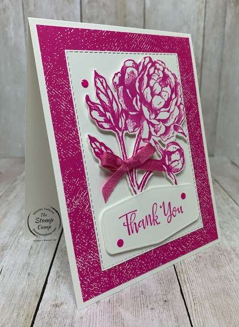 What do you think about Monochromatic cards? Yay or Nay? How about the Magenta Madness color Yay or Nay? I personally really like Monochromatic cards and this card came about from some left over pieces for other cards. Don't you love it when that happens? Check out my blog here for details: https://wp.me/p59VWq-bup. #stampinup #thestampcamp #incolor #prizedpeony