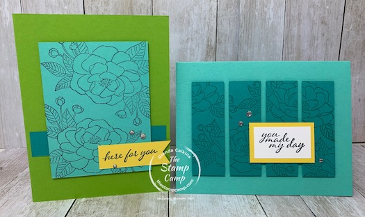Would you like 2 FREE stamp sets? With your free stamp sets you will also get the cut card stock to create these 4 cards BUT 4 of each design for a total of 16 cards with envelopes. You will also get a package of Rhinestones, and a code for a Paper Pumpkin kit. Plus, choose $125 worth of Stampin' Up! products all for only $99.00! Details are on my blog here: https://wp.me/p59VWq-bsQ. #stampinup #thestampcamp #glendasblog #cardkit