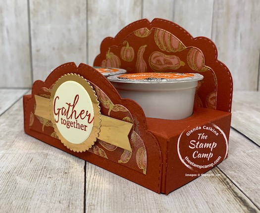 Make It Monday - Gather Together KCup Holder for a special little gift. Join me at 11AM EST on my Facebook page or YouTube Channel "The Stamp Camp" to see how to create this fun little project. Details are on my blog here: https://wp.me/p59VWq-bwB. #stampinup #thestampcamp #makeitmonday #holder