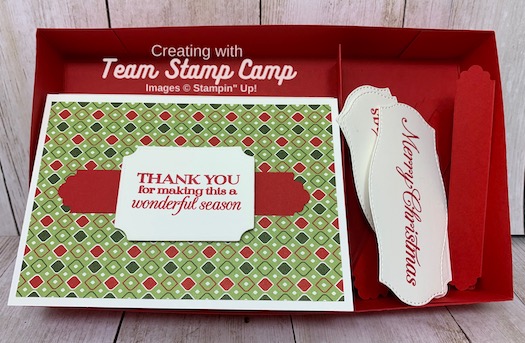 Need a gift idea? This super cute box holds notecards & envelopes plus a space for tags or sentiments that can be added to your cards as you send them out. Details are on my blog here: https://wp.me/p59VWq-byy. #stampinup #thestampcamp #handmadegifts
