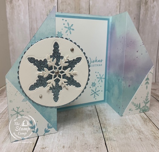 My featured stamp set for the month of October 2020 is the Snowflake Wishes Bundle and the Snowflake Splendor Designer Series Paper which is on special this month at 15% off! Details for this bonus card is on my blog here: https://wp.me/p59VWq-bw4. #stampinup #snowflakes #thestampcamp 