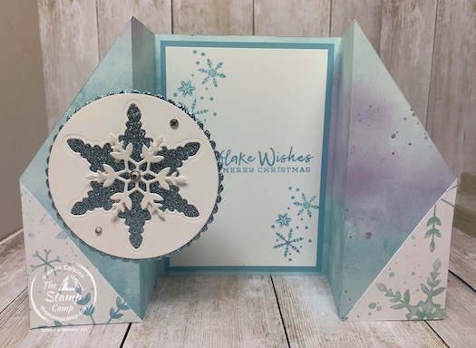 My featured stamp set for the month of October 2020 is the Snowflake Wishes Bundle and the Snowflake Splendor Designer Series Paper which is on special this month at 15% off! Details for this bonus card is on my blog here: https://wp.me/p59VWq-bw4. #stampinup #snowflakes #thestampcamp 