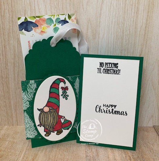 The Gnome for the Holiday's is the perfect stamp set to create this fun gift card holder. This adorable notecard/gift card holder is perfect to attach to a present or even hang on your tree. Details and PDF file are found on my blog. #thestampcamp #stampinup #giftcardholder