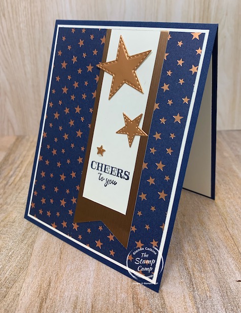 Cheers to You with the Brightly Gleaming Specialty Designer Series Paper; see it's not just for Christmas. The prints in this paper pack can be used for so many other occasion not just Christmas. This card was created for a few of my team members who have promoted. #stampinup #thestampcamp #brightlygleaming