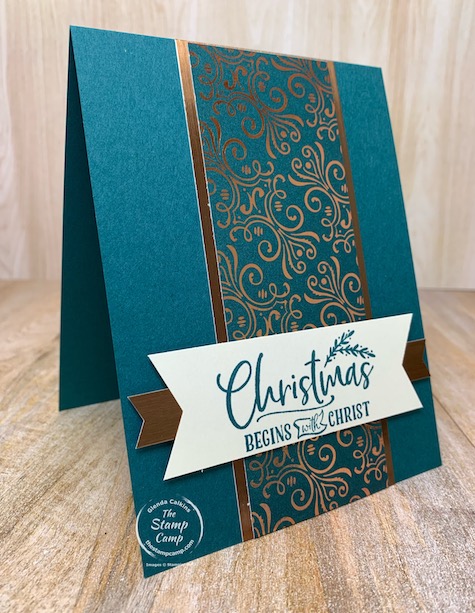Saturday Sketch Challenge featuring the Brightly Gleaming Specialty Designer Series Paper from Stampin' Up! paired with the For Unto Us Stampin' Up! stamp set is the perfect combination for not only a quick and easy card but Oh so pretty! #thestampcamp #stampinup #christmas