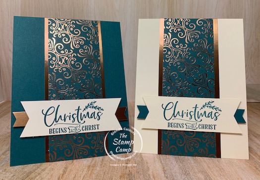 Saturday Sketch Challenge featuring the Brightly Gleaming Specialty Designer Series Paper from Stampin' Up! paired with the For Unto Us Stampin' Up! stamp set is the perfect combination for not only a quick and easy card but Oh so pretty! #thestampcamp #stampinup #christmas