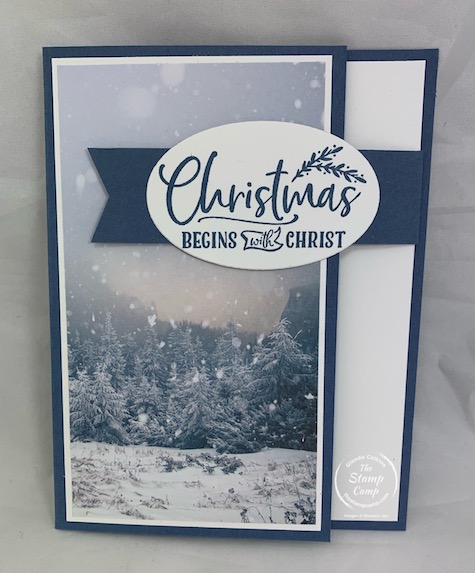 Fun Fold Friday - This week a super simple arm fold front flap. I paired this week's fun fold with the Feels Like Frost Specialty Designer Series Paper for some beautiful scenic cards for Christmas or change the sentiment for one of your choosing. #stampinup #thestampcamp #funfoldfriday #funfold