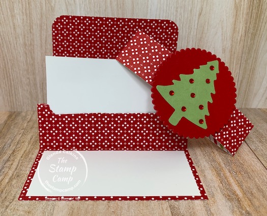 Need a quick and easy gift card holder? Look no further than this gift card holder. You will get 3 gift card holders out of 1 sheet of 12 x 12 designer paper. Perfect for Christmas or any other occasion. #thestampcamp #stampinup #giftcardholder