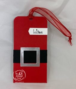 This Santa Tag and Gift Card Holder all in one are super simple to make and look great hanging on your tree or on top of your gifts. Decorate it up however you like. The Itty Bitty Christmas stamp set provides the perfect sentiments for your tags. #stampinup #thestampcamp #gifttag #giftcardholder