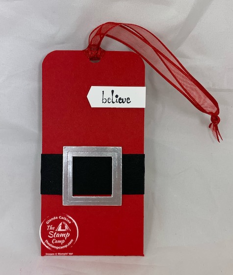 This Santa Tag and Gift Card Holder all in one are super simple to make and look great hanging on your tree or on top of your gifts. Decorate it up however you like. The Itty Bitty Christmas stamp set provides the perfect sentiments for your tags. #stampinup #thestampcamp #gifttag #giftcardholder