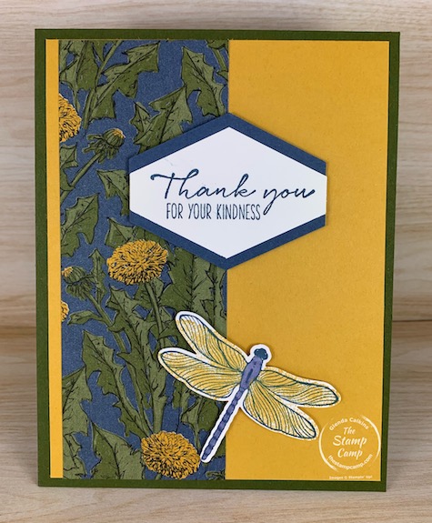 The Dandy Garden Suite of products from the January - June 2021 mini catalog is a hit! Have you gotten your bundle of products yet? The 6 X 6 Dandy Garden Designer Paper is beautiful and some sheets coordinate with the Dragonfly punch. #thestampcamp #stampinup #dandygarden #dragonfly