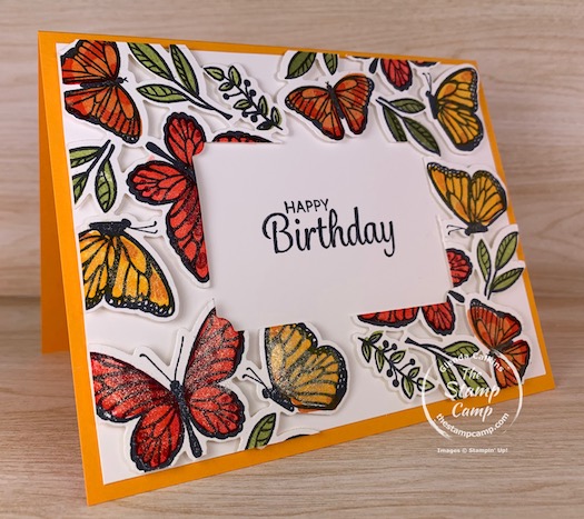 Have you ever tried the Floating Frame Technique? This was my first go at it and the results are stunning and the Floating and Fluttering Bundle has all the elements you need to do this fun technique. #thestampcamp #stampinup #butterflies #technique