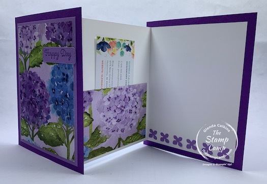Hydrangea Hill Designer Series Paper is the perfect paper pack to use for this fun Accordion Fold card. You get to use the beauty of the paper prints with minimal stamping for a quick and easy different fun fold card. #thestampcamp #stampinup #hydrangeahill #funfoldcard