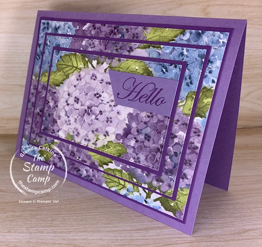 Isn't this Hydrangea Hill Designer Series Paper the prettiest paper you have ever seen? I love it and it is from the New January - June 2021 Mini catalog from Stampin' Up! I used it to create this Triple Time Technique. #stampinup #thestampcamp #tripletime #technique