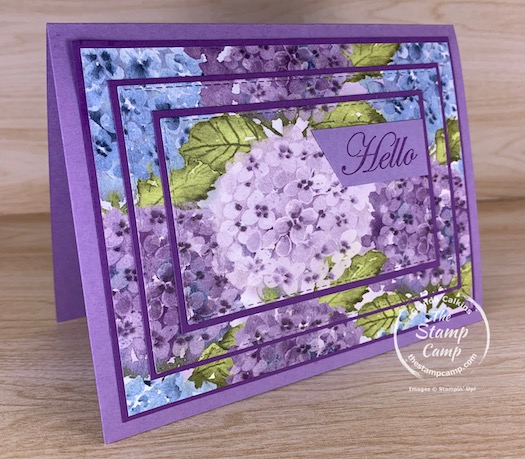 Isn't this Hydrangea Hill Designer Series Paper the prettiest paper you have ever seen? I love it and it is from the New January - June 2021 Mini catalog from Stampin' Up! I used it to create this Triple Time Technique. #stampinup #thestampcamp #tripletime #technique