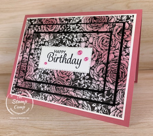 The new True Love Designer Series Paper is great to use with so many different techniques. It can be used as is or add a pop of color using the new Blending Brushes. This is the Triple Time Technique with Designer Paper. #stampinup #thestampcamp #glendasblog #tripletime