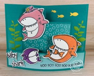 Another Shark Frenzy card to share with you! This is a Mini Bendi card a new and different fun fold for me; give it a try it is fun! The Shark Frenzy Bundle is from Stampin' Up! #thestampcamp #stampinup #babyshark #sharkfrenzy