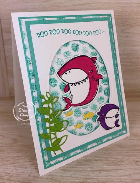 Have you ever tried the Bubble Wrap Background technique? This is the perfect technique to do with the Shark Frenzy stamp set from Stampin' Up! #thestampcamp #stampinup #babyshark