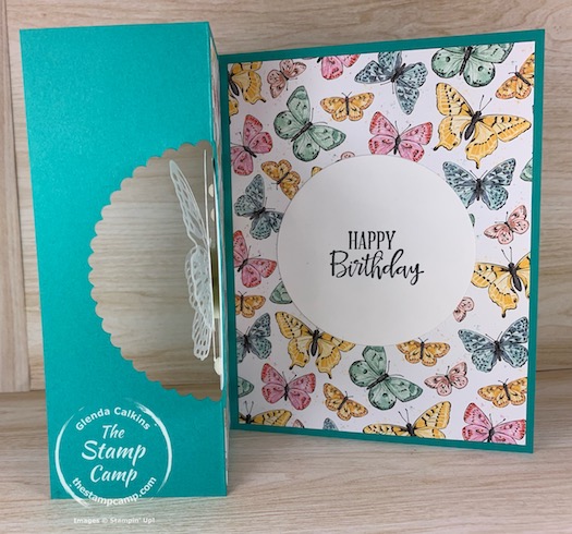 You are going to flip for this fun fold card! It is a front flip card that is so easy to create, featuring the Butterfly Brilliance Bundle from Stampin' Up! #thestampcamp #stampinup #funfold