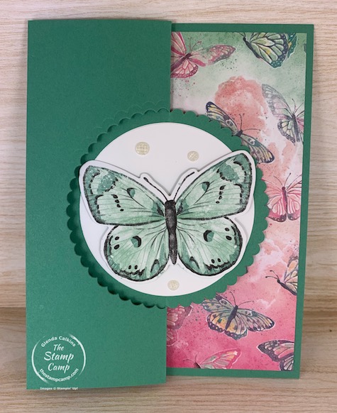 You are going to flip for this fun fold card! It is a front flip card that is so easy to create, featuring the Butterfly Brilliance Bundle from Stampin' Up! #thestampcamp #stampinup #funfold