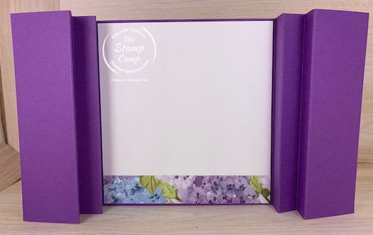 Fun Fold Friday - Today's fun fold card is what I like to call a Scenic Panel Accordion fun fold card. This fun fold works best with a 12" piece of designer paper as I like to spread out the scene across the front of the card. On this card I did use 2 different prints from the Hydrangea Hill Designer Series Paper but I did think the scene still flowed throughout the card. #thestampcamp #stampinup #funfold