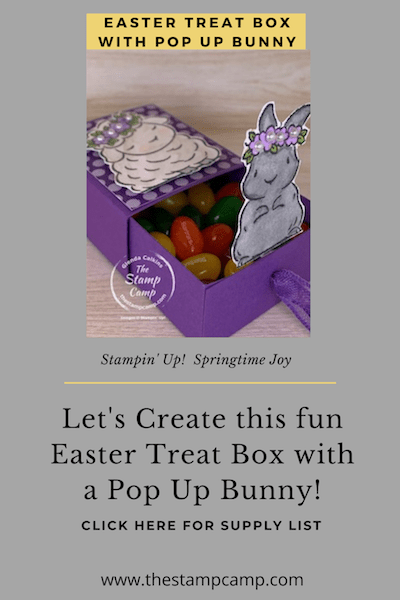 What's better than a treat box? A treat box with a pop up bunny inside that's what! You can create this super quick and easy pop up box for any occasion. #stampinup #thestampcamp #treatbox