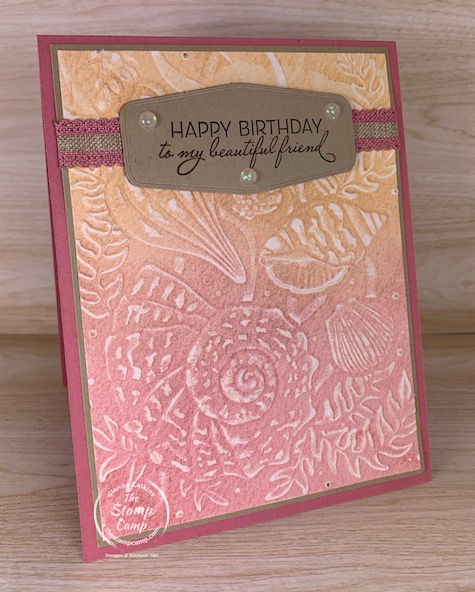 This week's Technique Tuesday card features the Seashells 3D Embossing Folder from Stampin' Up! This is part of my Customer Appreciation PDF file for March product suite. #thestampcamp #stampinup #seashells