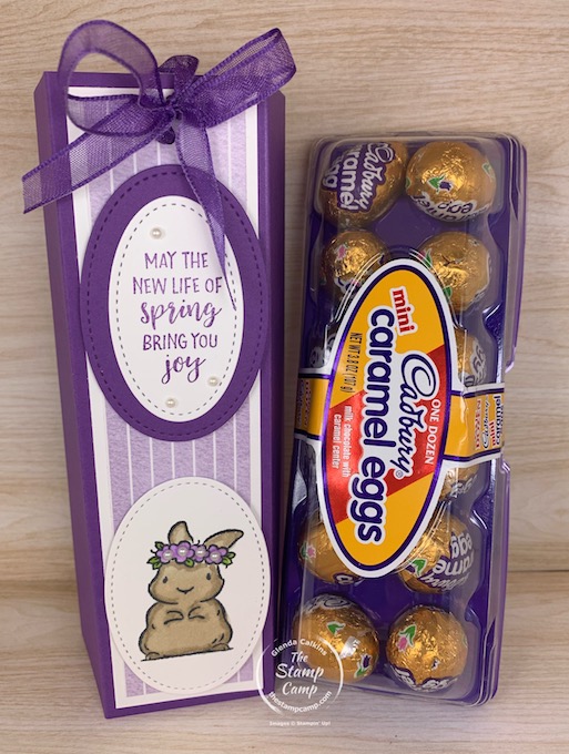 Don't forget about the bigger kids in your life for Easter. Why not make this adorable slip cover for a box of your favorite Cadbury Eggs? #thestampcamp #stampinup #easter