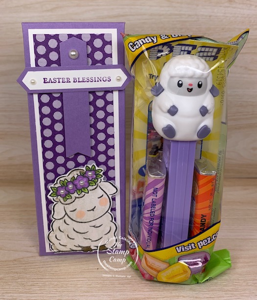 When I saw this little lamb Pez Dispenser I knew right away I was going to create something to hold it in. I created this box and used the little lamb from the Springtime Joy stamp set. It goes perfectly with this pez dispenser. #thestampcamp #stampinp #treatholder #easter