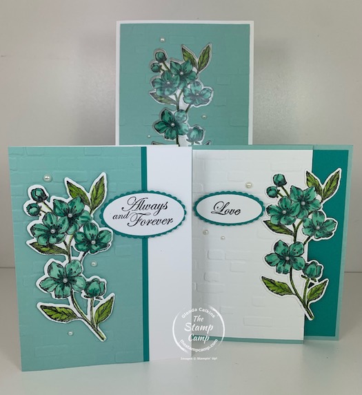 This month's Stamp Camp At Home Club Kit features the Forever Blossoms Bundle from Stampin' Up! You will create 3 cards with this months card kit each a bit stepped up from the next. Easy enough for the beginner stamper with my tips and techniques. #thestampcamp #stampinup #cardkit