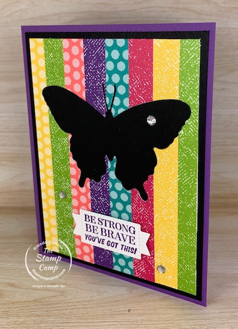 I call this technique the Reverse Joseph's Coat technique. Instead of having the color behind the Black card stock why not cut the colored piece and add a piece of Black card stock behind; for a reverse Joseph's Coat. #thestampcamp #stampinup #technique