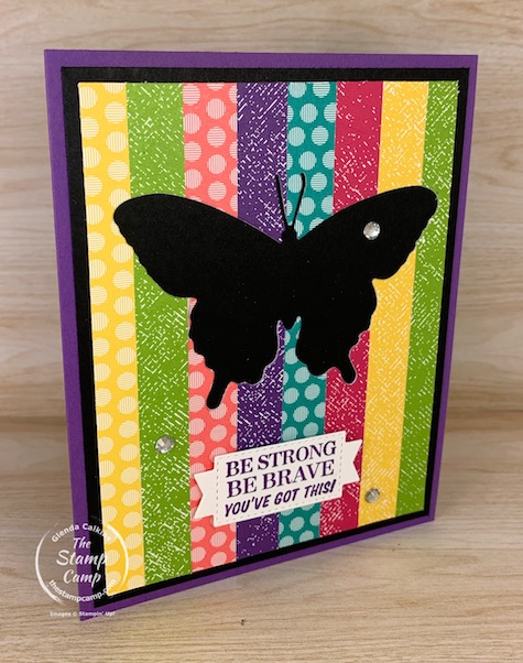 I call this technique the Reverse Joseph's Coat technique. Instead of having the color behind the Black card stock why not cut the colored piece and add a piece of Black card stock behind; for a reverse Joseph's Coat. #thestampcamp #stampinup #technique