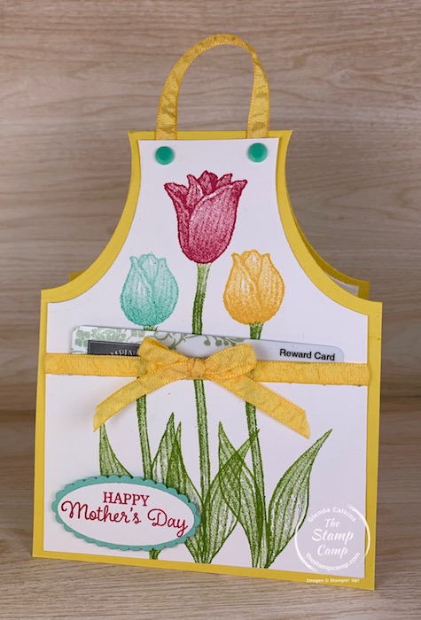 Today for Make It Monday I'll show you How to Create this super cute Apron Card/Gift Card Holder for Mother's Day or change the sentiment and use it for Birthday's or change it up and you have a great Father's Day gift card holder for dad. #thestampcamp #stampinup #giftcardholder