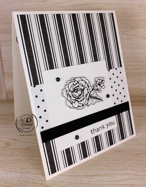 Who doesn't love a black and white card? I love the True Love Designer Series Papers because you can leave them Black and White or you can use different mediums to color them in and make them any color you want. #thestampcamp #stampinup #truelove